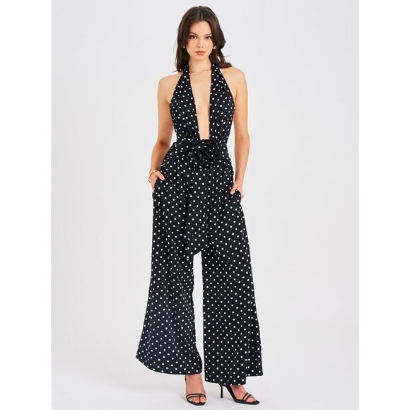 Oriana Black Polka Dots Halter Jumpsuit - Picture 10 of 16